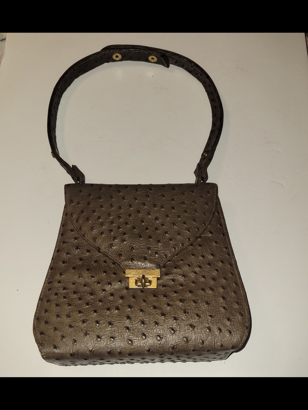 Vintage Ostrich Leather Olive Green Leather Handbag
